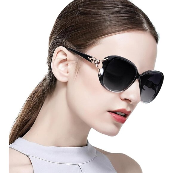 Women\'s Trendy Shades Eyes Protection Black Frame Polarized Sunglasses Oversized